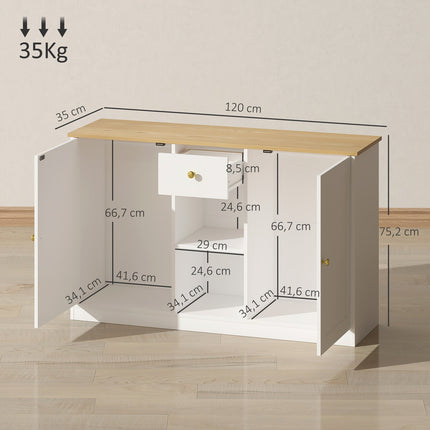 Weißes Sideboard mit Schublade und Ablagen, 120cm