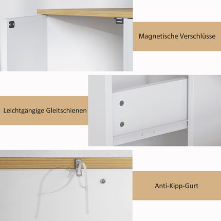 Weißes Sideboard mit Schublade und Ablagen, 120cm