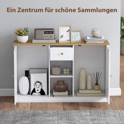 Weißes Sideboard mit Schublade und Ablagen, 120cm