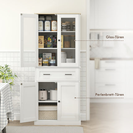 Hoher Küchenschrank, verstellbare Einlegeböden, Cremeweiß