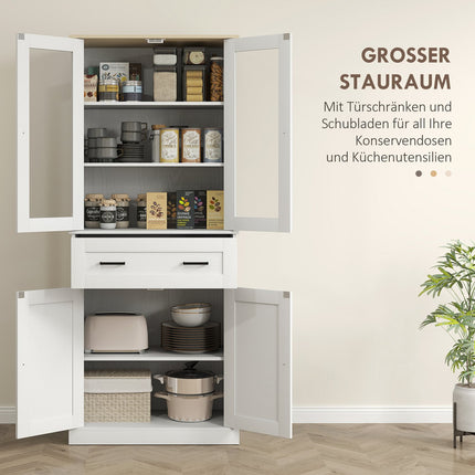 Hoher Küchenschrank, verstellbare Einlegeböden, Cremeweiß