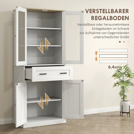 Hoher Küchenschrank, verstellbare Einlegeböden, Cremeweiß