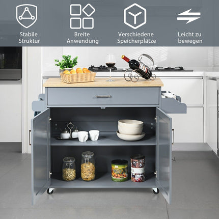 Kücheninselwagen Rollwagen großer Schrank 116 x 40 x 85 cm grau + natur