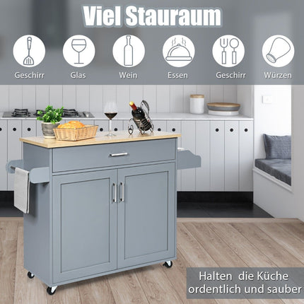 Kücheninselwagen Rollwagen großer Schrank 116 x 40 x 85 cm grau + natur