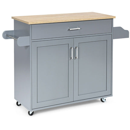 Kücheninselwagen Rollwagen großer Schrank 116 x 40 x 85 cm grau + natur