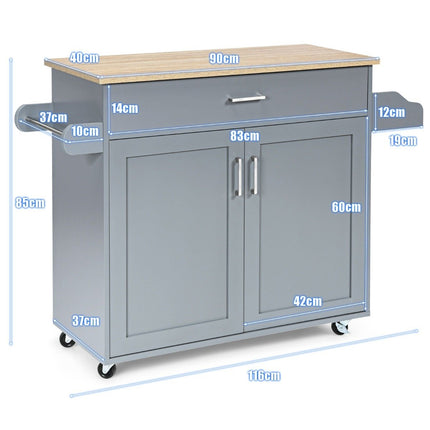 Kücheninselwagen Rollwagen großer Schrank 116 x 40 x 85 cm grau + natur