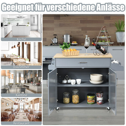 Kücheninselwagen Rollwagen großer Schrank 116 x 40 x 85 cm grau + natur