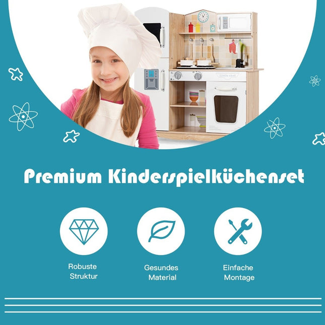 Küchenspielset für Kinder Kinderküche aus Holz 81 x 29 x 88,5 cm weiß + natur