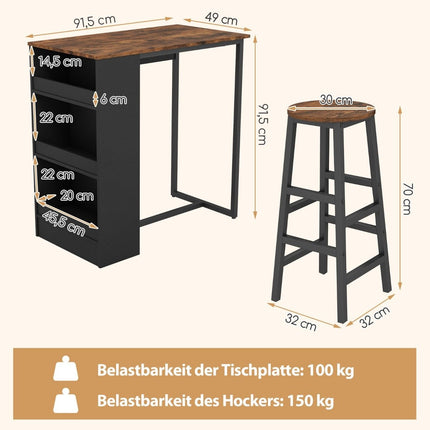Table de cuisine avec 2 tabourets, table de bistrot peu encombrante, table de comptoir, ensemble de table à manger, table de bar