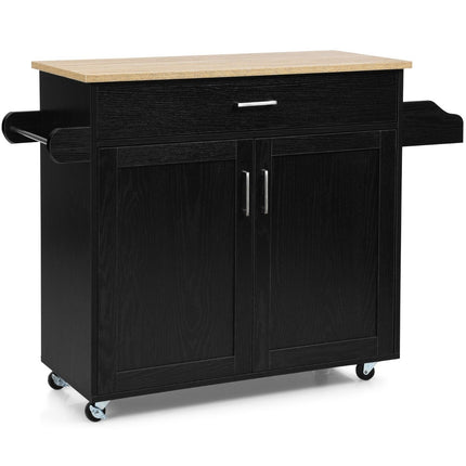 Küchenwagen Kücheninsel mit Schublade und höhenverstellbarem Regal 116 x 40 x 85 cm Schwarz + Natur