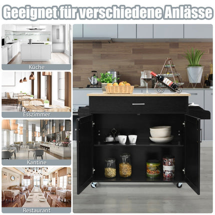 Küchenwagen Kücheninsel mit Schublade und höhenverstellbarem Regal 116 x 40 x 85 cm Schwarz + Natur