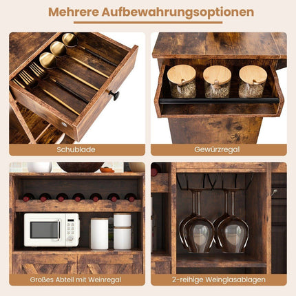 Küchenwagen auf Rollen Servierwagen mit klappbarer Arbeitsplatte 121 x 68 x 88 cm Rustikalbraun