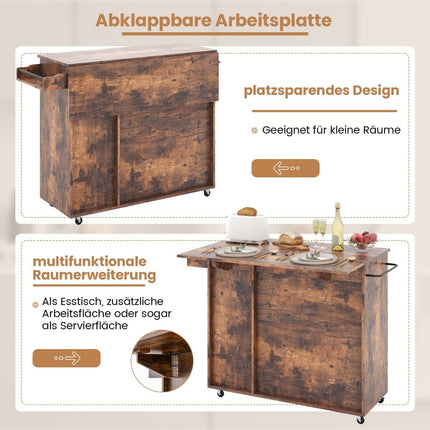 Küchenwagen auf Rollen Servierwagen mit klappbarer Arbeitsplatte 121 x 68 x 88 cm Rustikalbraun