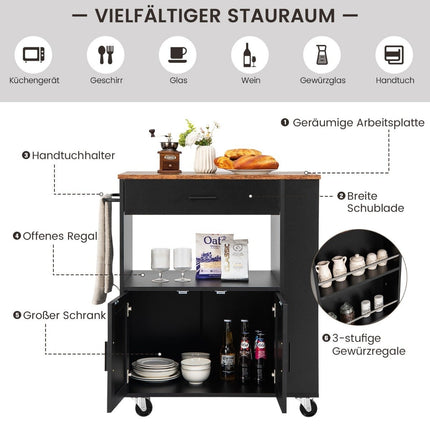 Küchenwagen Rollwagen Servierwagen mit 3 Gewürzregalen 82 x 46 x 92 cm schwarz