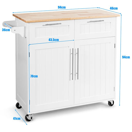 Küchenwagen Rollwagen Servierwagen mit Schubladen und Schränken 94 x 45,5 x 94,5 cm Weiß