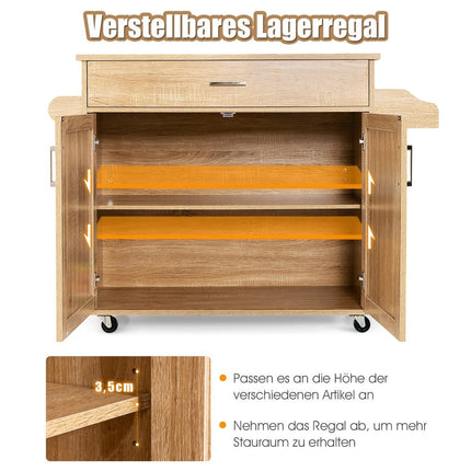Küchenwagen Rollwagen Lagerwagen mit feststellbaren Gummirädern Natur