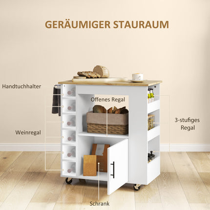 Kitchen trolley with shelves & wine rack, Oak 83x40x83cm