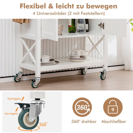 Küchenwagen mit Schrank &amp; Ablage &amp; Handtuchhalter &amp; Gewürzregal Servierwagen weiß