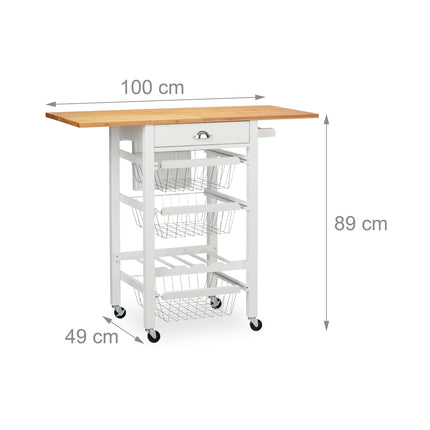 Kitchen trolley with folding worktop