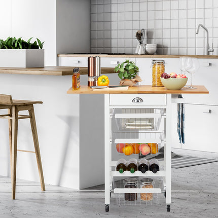 Kitchen trolley with folding worktop