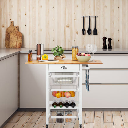 Kitchen trolley with folding worktop