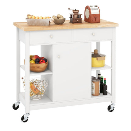 Küchenwagen mit Rollen Kücheninsel mit Arbeitsplatte Servierwagen mit 2 Schubladen 99 x 46 x 90 cm Weiß