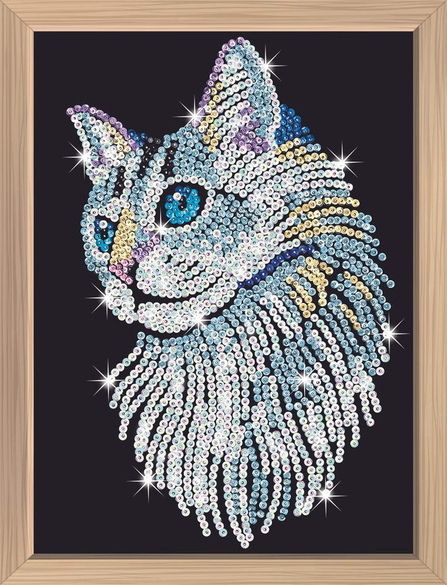 Kitfix DIY Set Paillettenbild Blau Premium Weiße Katze