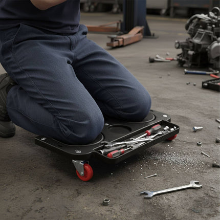 Knee Roller with Tool Tray for Flooring Tasks