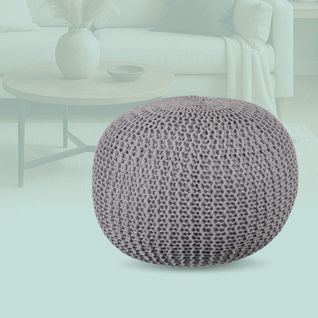 Strick-Pouf – Rund, Boho-Design, Polystyrolfüllung