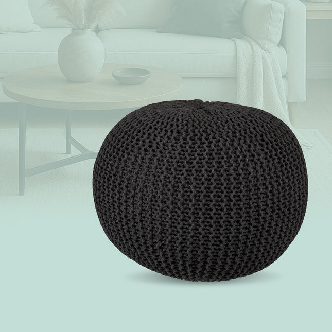 Strickpouf – Rund, Boho-Design, Polystyrolfüllung