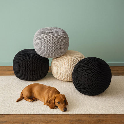 Knitted Pouf – Round, Boho Design, Polystyrene Fill