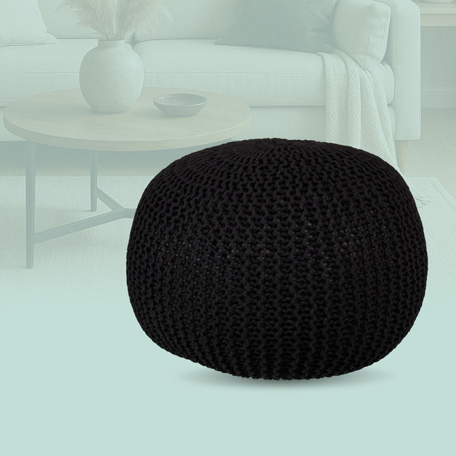 Gestrickter Pouf – Rund, Boho-Design, Styroporfüllung