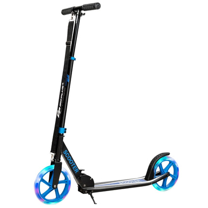 Cityroller faltbar Tretroller höhenverstellbar 100 kg Tragkraft Kick-Scooter mit 2 LED-Rädern blau