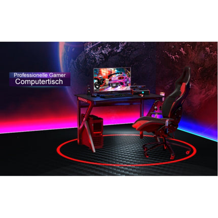 K-shaped gaming table with headphone hook cup holder and cable management ergonomic computer table black
