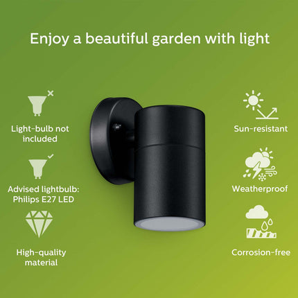 Kylis Wandleuchte Downlight (GU10 Sockel) IP44 Edelstahl Schwarz