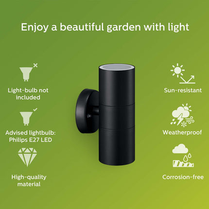 Kylis Wandleuchte Up-/Downlight (2xGU10 Fassung) IP44 Edelstahl Schwarz