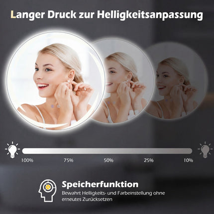 LED Bathroom Mirror, Ø60 cm, Anti-Fog, Dimmable, 3-Color Lighting