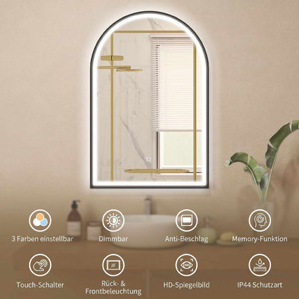 LED Bathroom Mirror 60x90 cm, Front & Backlit, Black