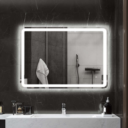 LED Bathroom Mirror 70 x 100 cm with Anti-Fog, Touch Control, Dimmable, Silver