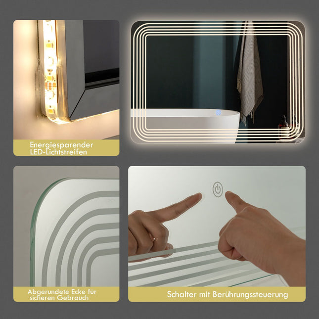 LED koupelnové zrcadlo 70 x 50 cm, nemlžící, stmívatelné ve 3 barvách