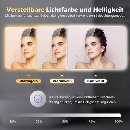 LED Badspiegel, 70x50 cm, Antibeschlag, Einstellbares Licht