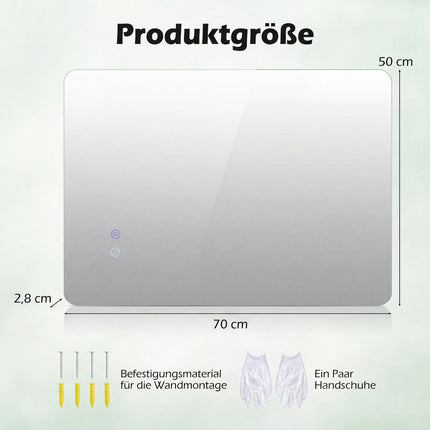 LED Badspiegel, 70x50 cm, Antibeschlag, Einstellbares Licht