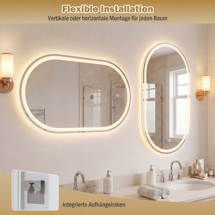 LED-Badezimmerspiegel, 80x50 cm, Hintergrundbeleuchtung, Antibeschlag, Touch-Steuerung