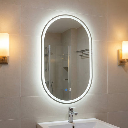 LED-Badezimmerspiegel, 80x50 cm, Hintergrundbeleuchtung, Antibeschlag, Touch-Steuerung
