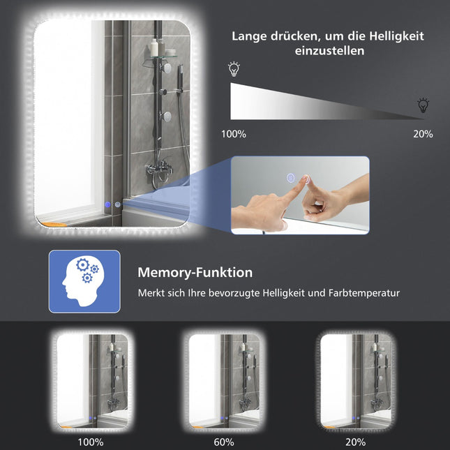 LED-Badezimmerspiegel 80 x 60 cm, dimmbar, Antibeschlag