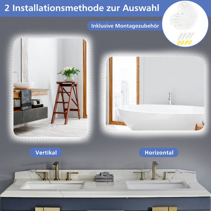 LED koupelnové zrcadlo 80 x 60 cm, stmívatelné, nemlžící
