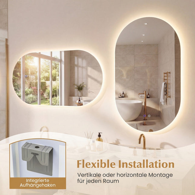 LED Badspiegel, 90x55 cm, Antibeschlag, Dimmbares Licht