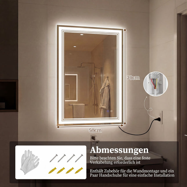 LED Bathroom Mirror, Anti-Fog, Memory, 70x50 cm
