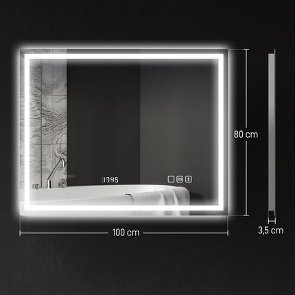 LED Bathroom Mirror, Bluetooth, 80x100 cm, Touch Control