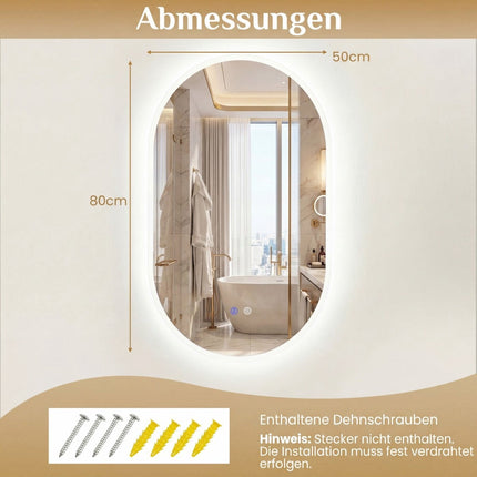 LED-Badezimmerspiegel mit Antibeschlag, 3 Farbmodi, 80x50cm